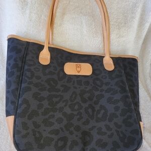Jon Hart Medium Holiday Leather-Trim Black Leopard-Print Tote